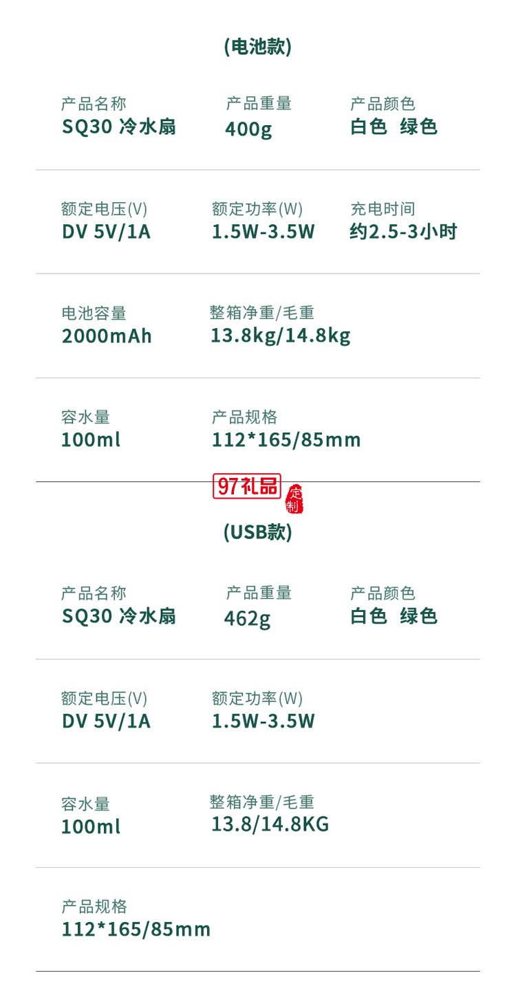 空氣循環(huán)水冷風扇桌面噴霧加濕風扇辦公室定制公司廣告禮品