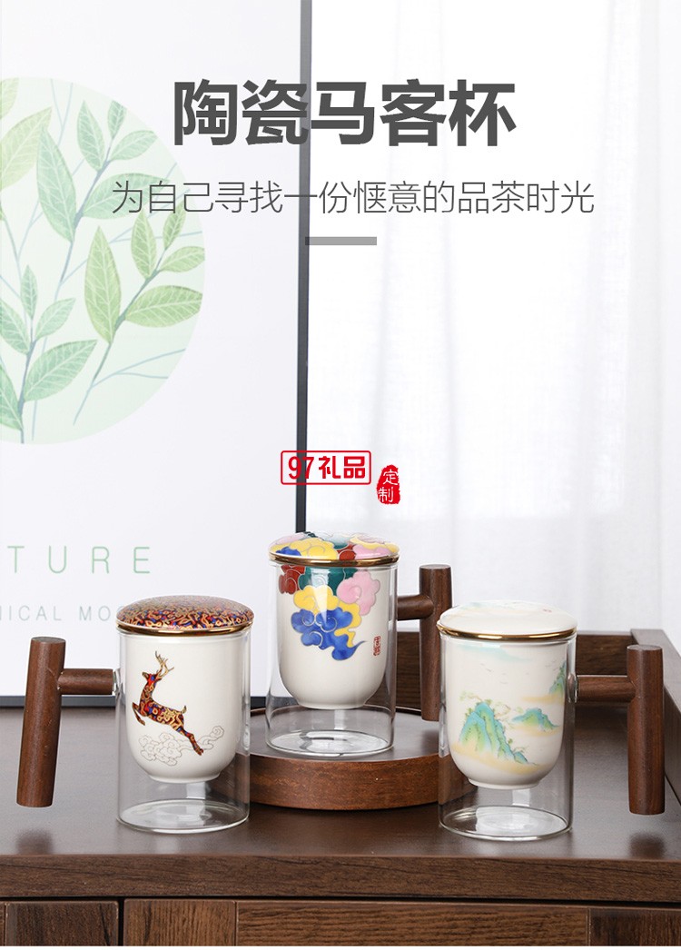 創(chuàng)意耐熱玻璃杯水杯馬克杯陶瓷內(nèi)膽過(guò)濾辦公杯茶杯木手柄泡茶杯