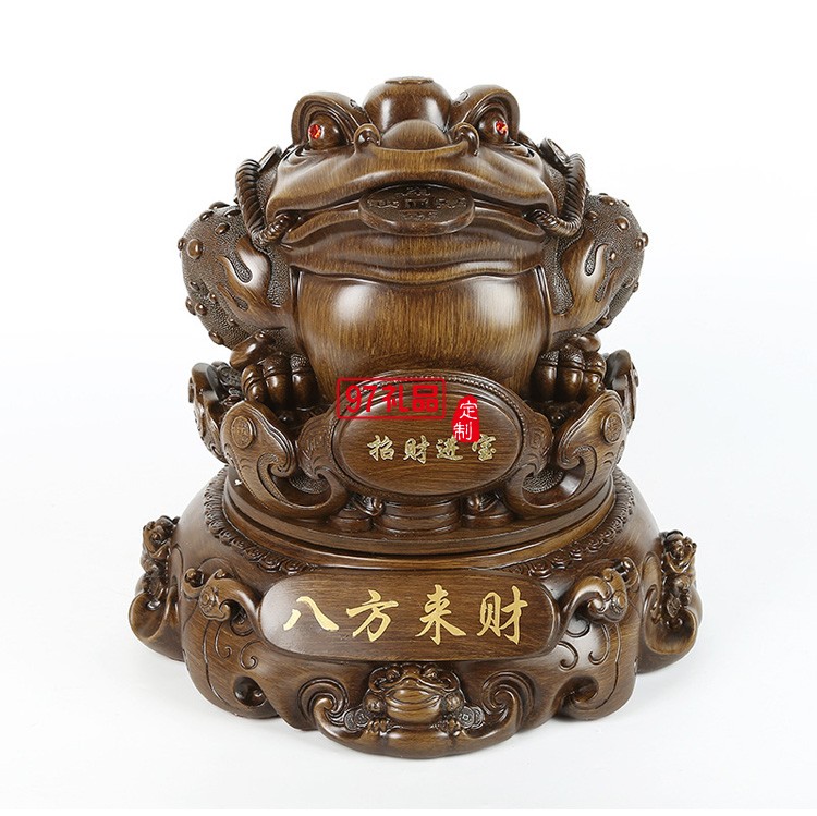 招財(cái)金蟾擺件仿木八方來(lái)財(cái)樹(shù)脂工藝品