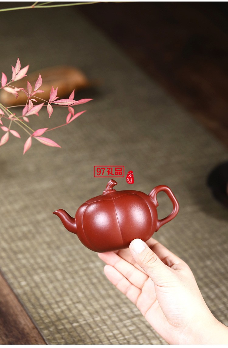 宜興紫砂壺 純手工原礦大紅袍南瓜壺 批發(fā)定制茶壺茶具